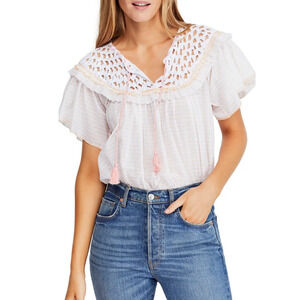 Free People Allora Allora Blouse Ivory Combo Size L 2324